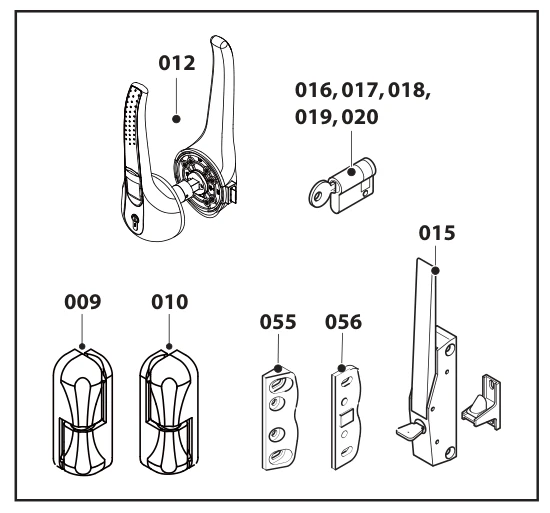 Explosionszeichnung TectoCell Standard Plus – Verschluss und Scharniere (Baujahr 2009–2020)