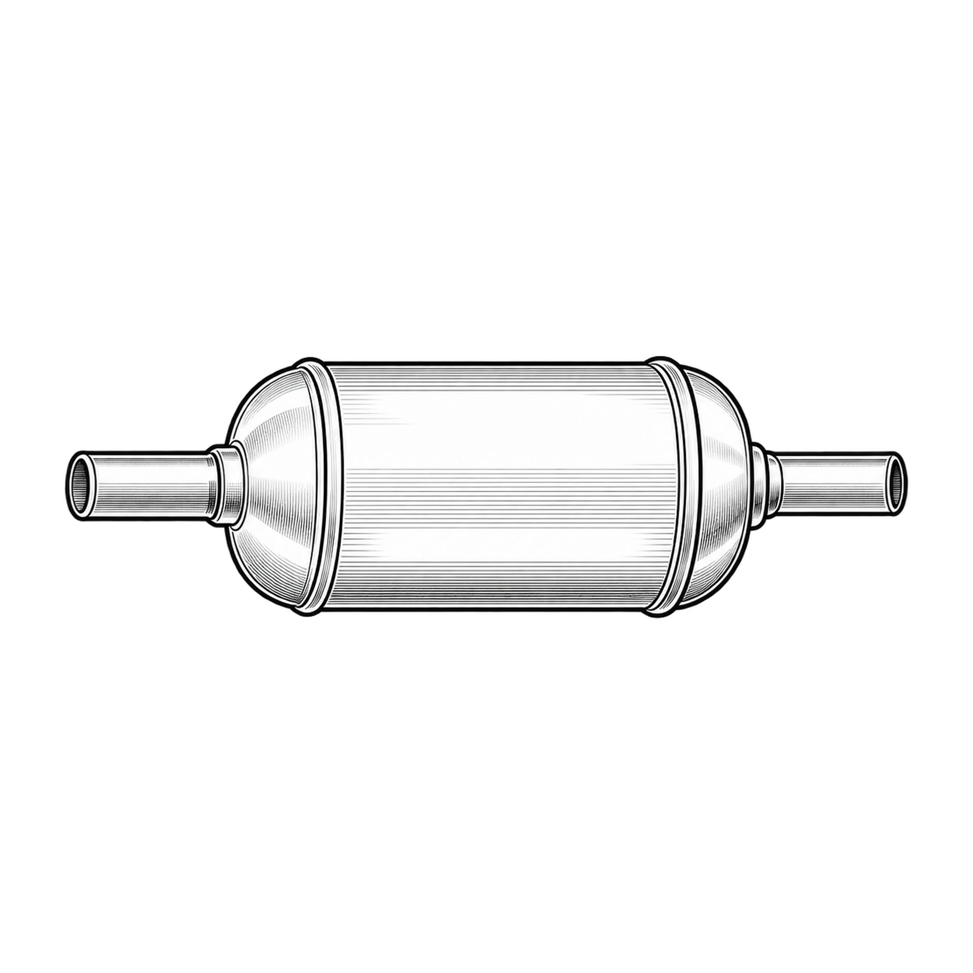 Technische Illustration eines Filtertrockners mit zwei Rohranschlüssen, Symbolbild