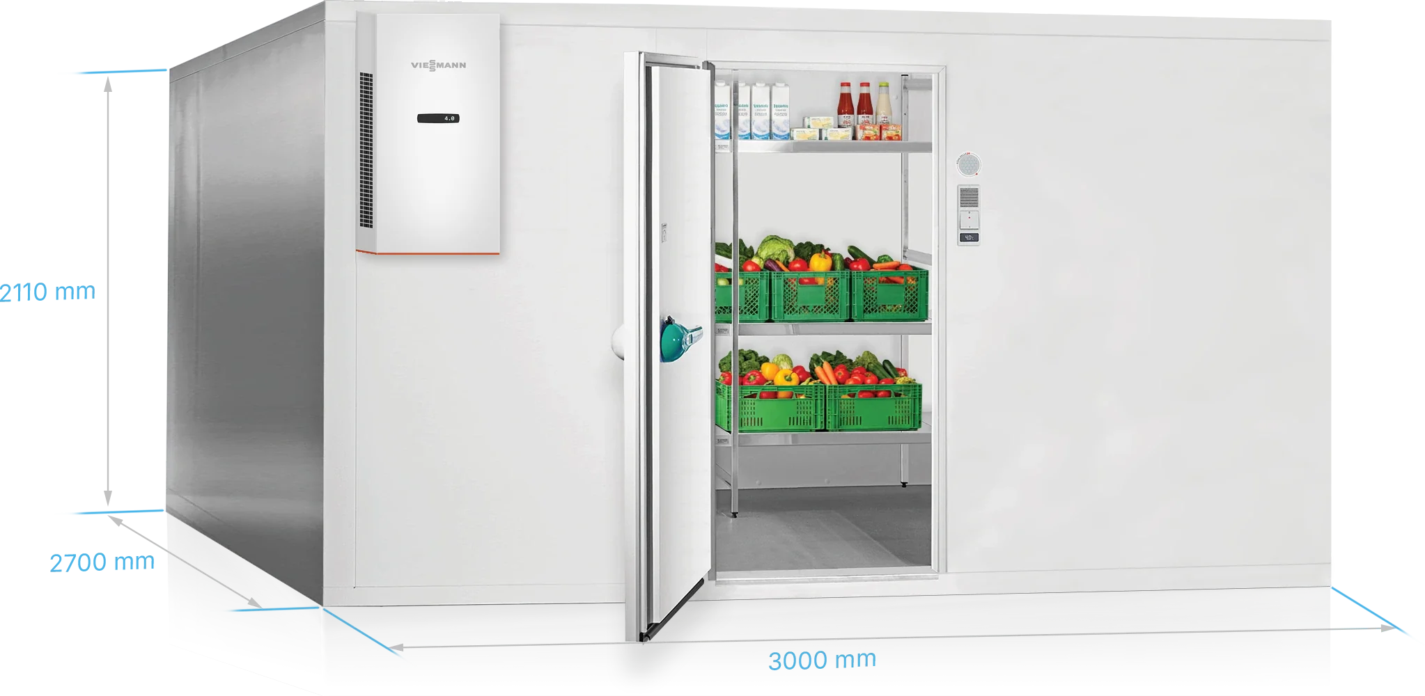 Viessmann Kühlzelle TectoSystem Launch Edition 3000 x 2700 x 2110 mm, Tür DIN links, mit Kühlaggregat TectoCore WMC5 1300