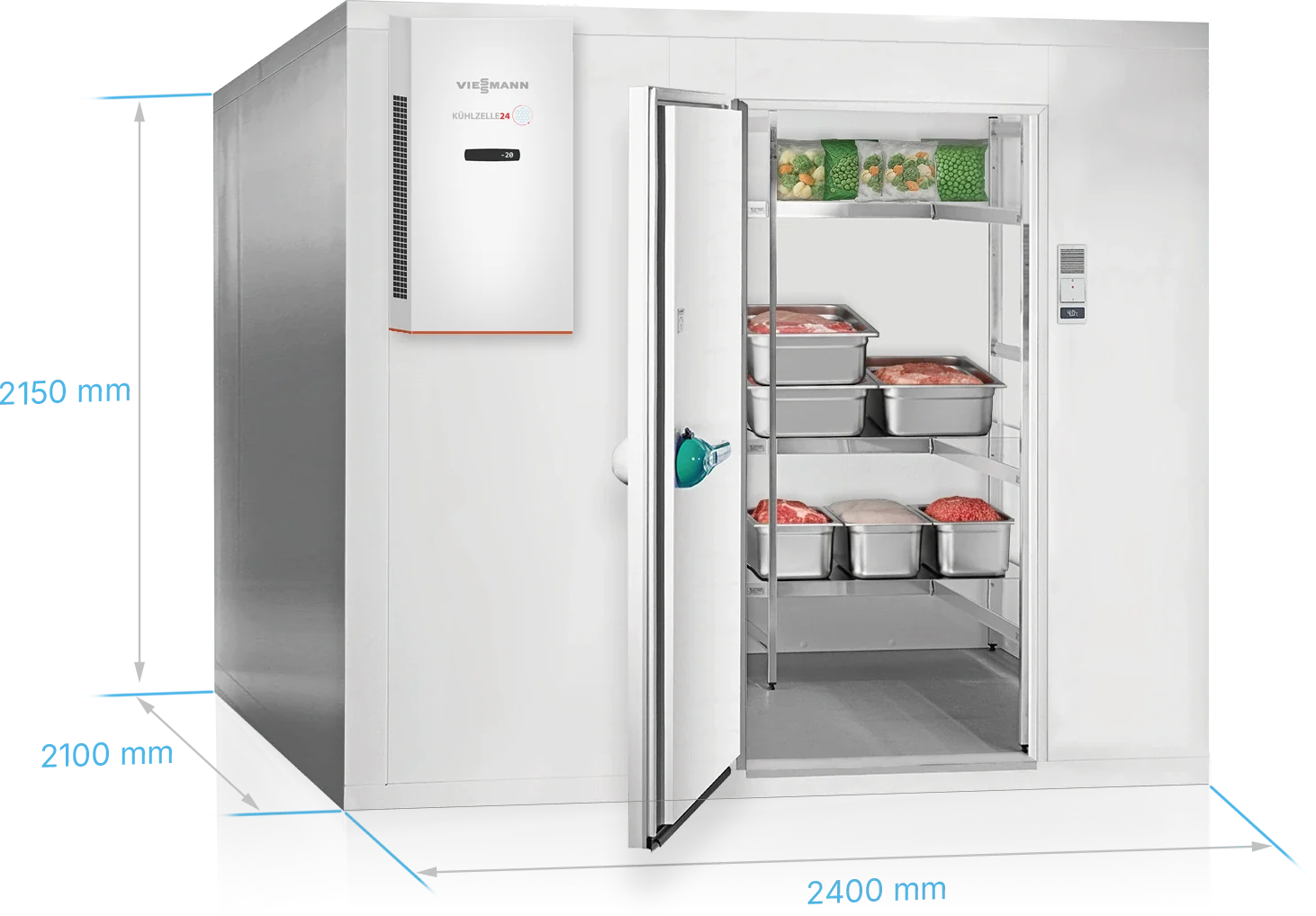 Viessmann Tiefkühlzelle TectoSystem Launch Edition 2400 x 2100 x 2150 mm, Tür DIN links, mit Kühlaggregat TectoCore WMF5 1050