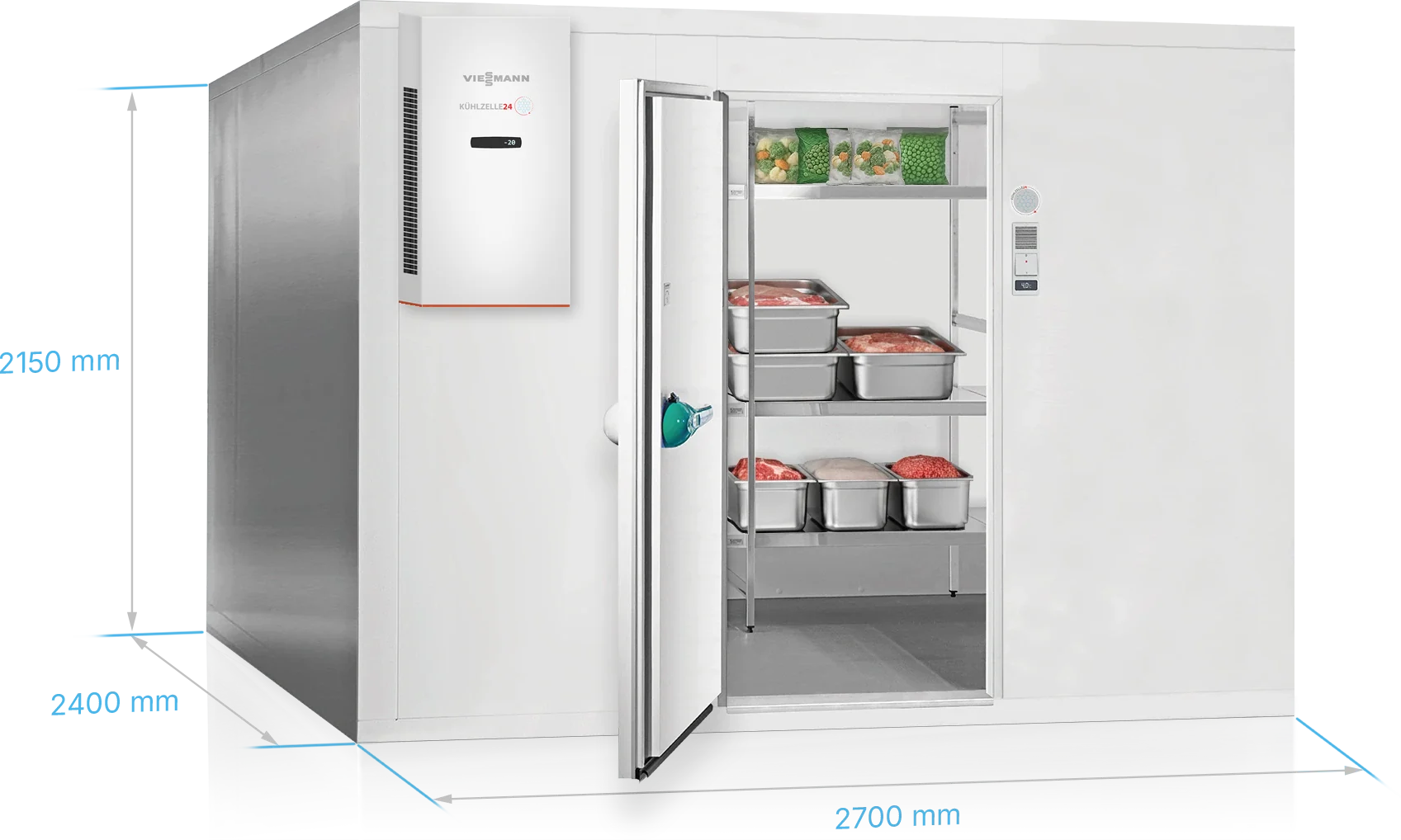 Viessmann Tiefkühlzelle TectoSystem Launch Edition 2700 x 2400 x 2150 mm, Tür DIN links, mit Kühlaggregat TectoCore WMF5 1300