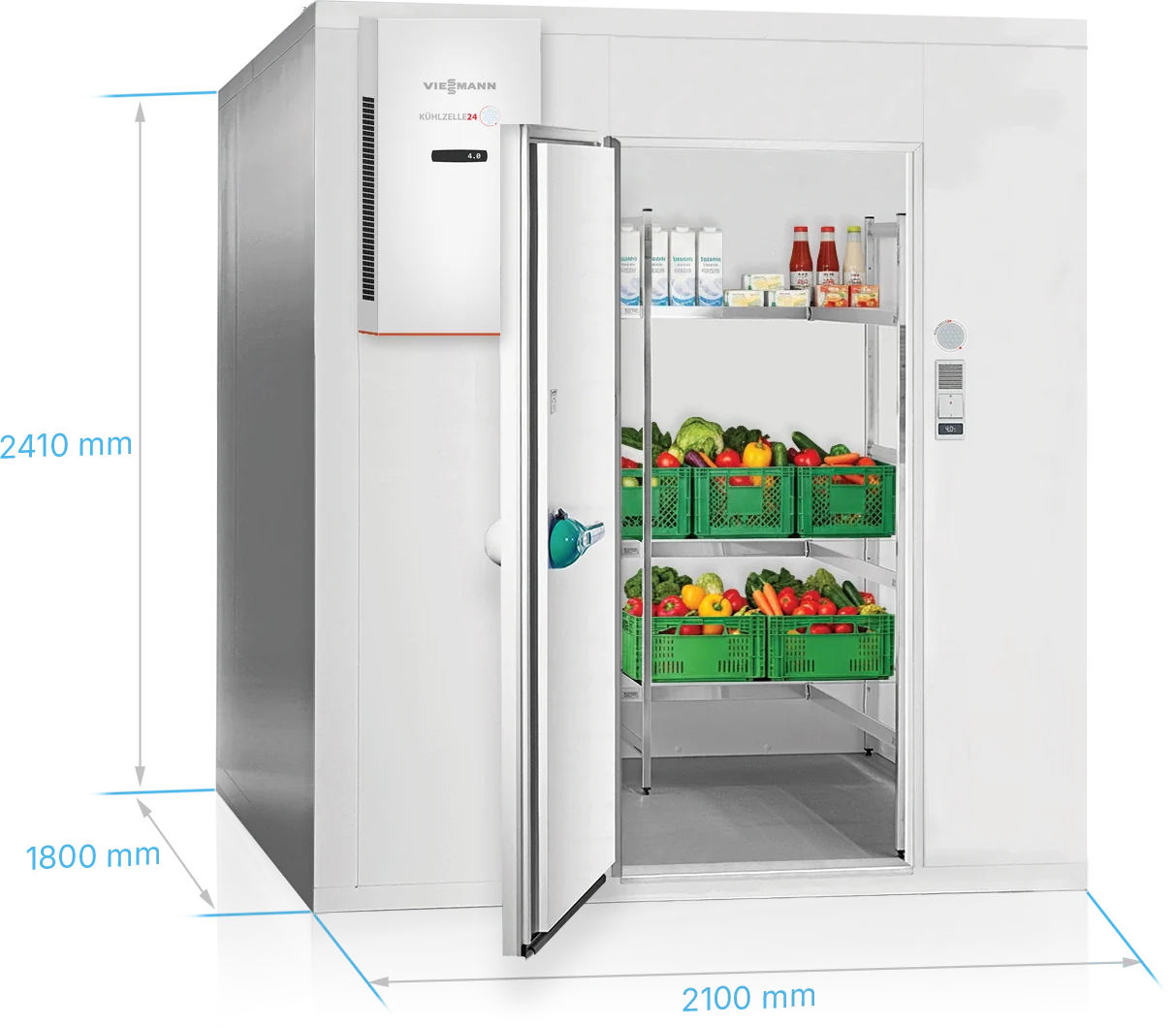Viessmann Kühlzelle TectoSystem Launch Edition 2100 x 1800 x 2410 mm, Tür DIN links, mit Kühlaggregat TectoCore WMC5 900
