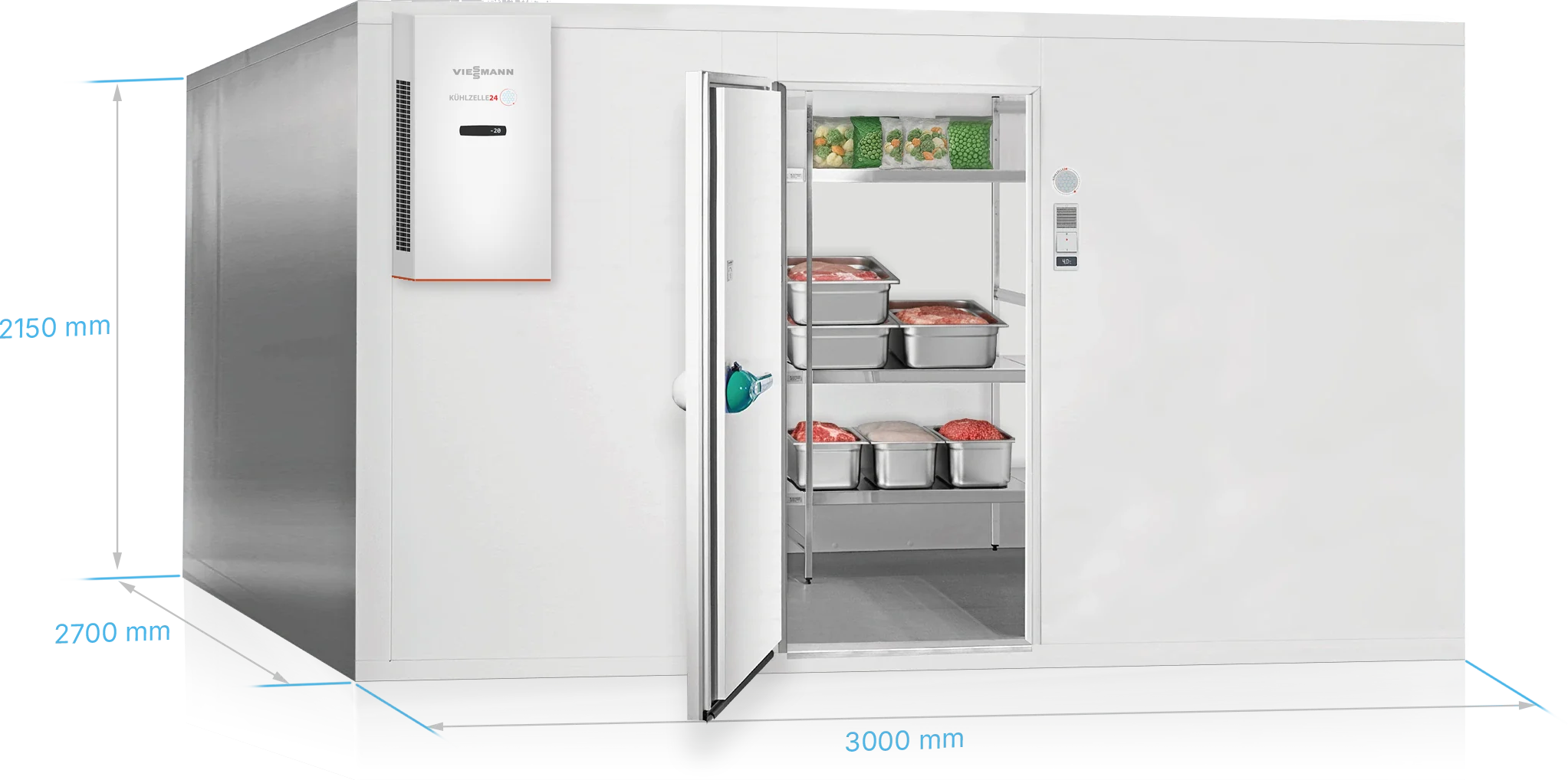 Viessmann Tiefkühlzelle TectoSystem Launch Edition 3000 x 2700 x 2150 mm, Tür DIN links, mit Kühlaggregat TectoCore WMF5 1300
