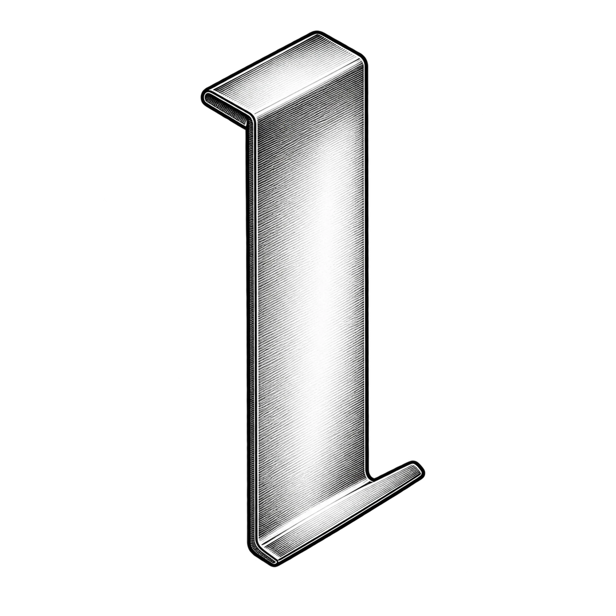 Technische Illustration eines kleinen, Z-förmig abgekanteten Blech-Klemmstücks, Symbolbild