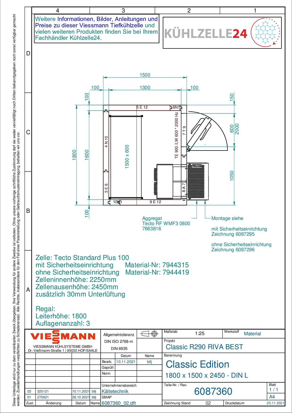 Viessmann Tiefkühlzelle Classic Edition | 1800 x 1500 x 2450 mm