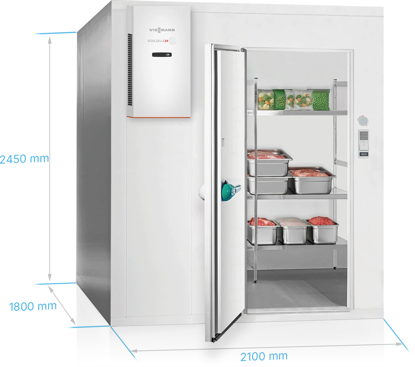 Viessmann Tiefkühlzelle TectoSystem Launch Edition 2100 x 1800 x 2450 mm, Tür DIN links, mit Kühlaggregat TectoCore WMF5 1050