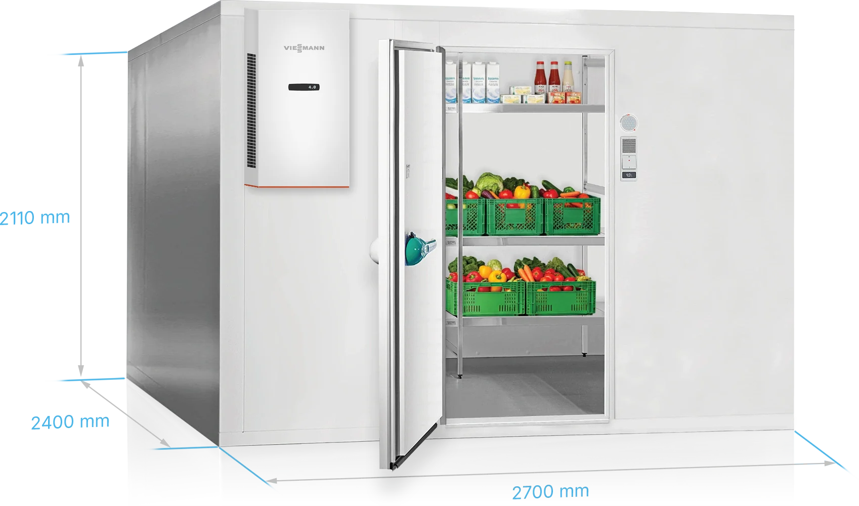 Viessmann Kühlzelle TectoSystem Launch Edition 2700 x 2400 x 2110 mm, Tür DIN links, mit Kühlaggregat TectoCore WMC5 1100