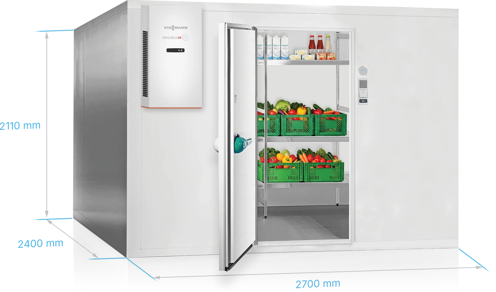 Viessmann Kühlzelle TectoSystem Launch Edition 2700 x 2400 x 2110 mm, Tür DIN links, mit Kühlaggregat TectoCore WMC5 1100