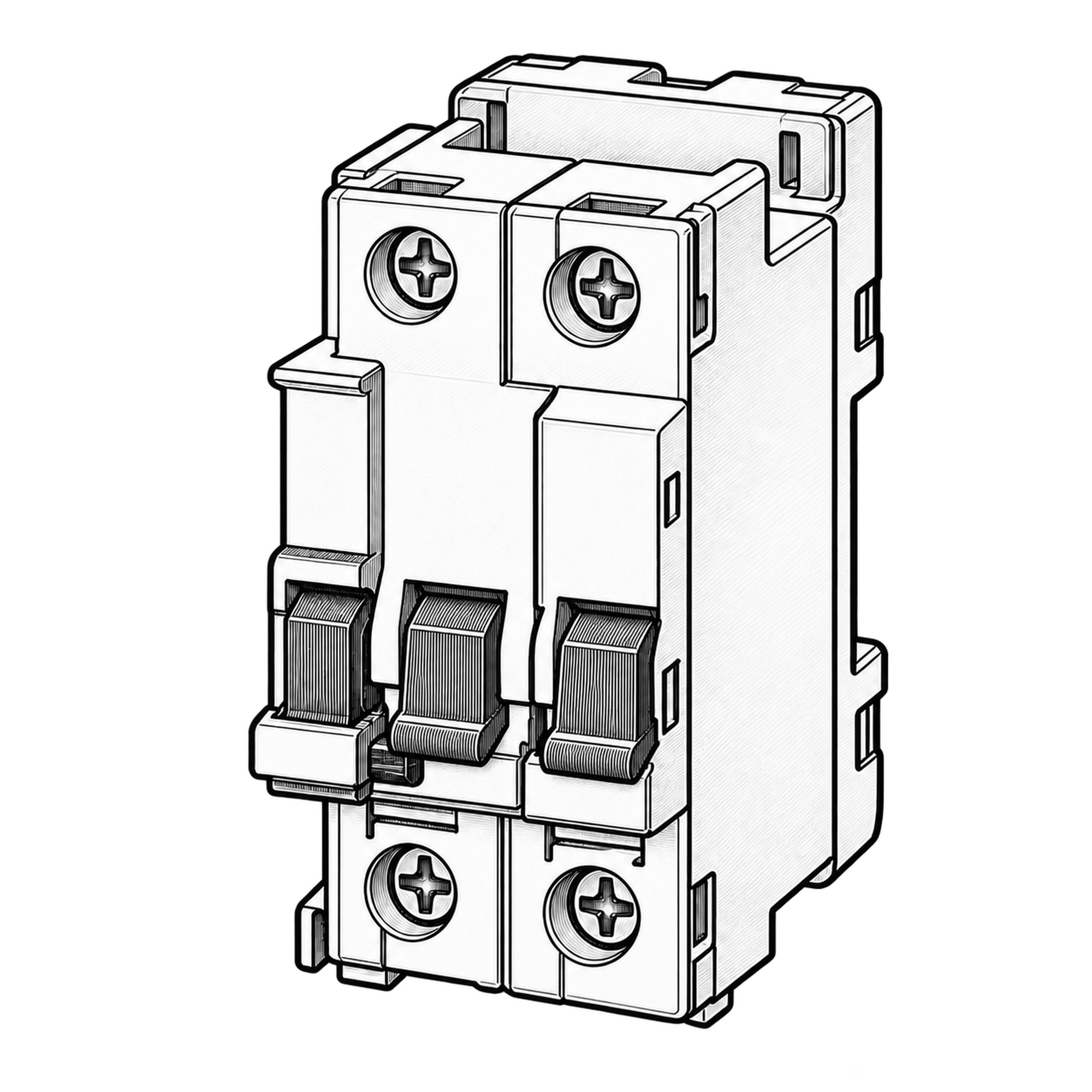 Technische Illustration zweier Leitungsschutzschalter mit Kipphebeln und seitlichem Hilfskontakt, Symbolbild