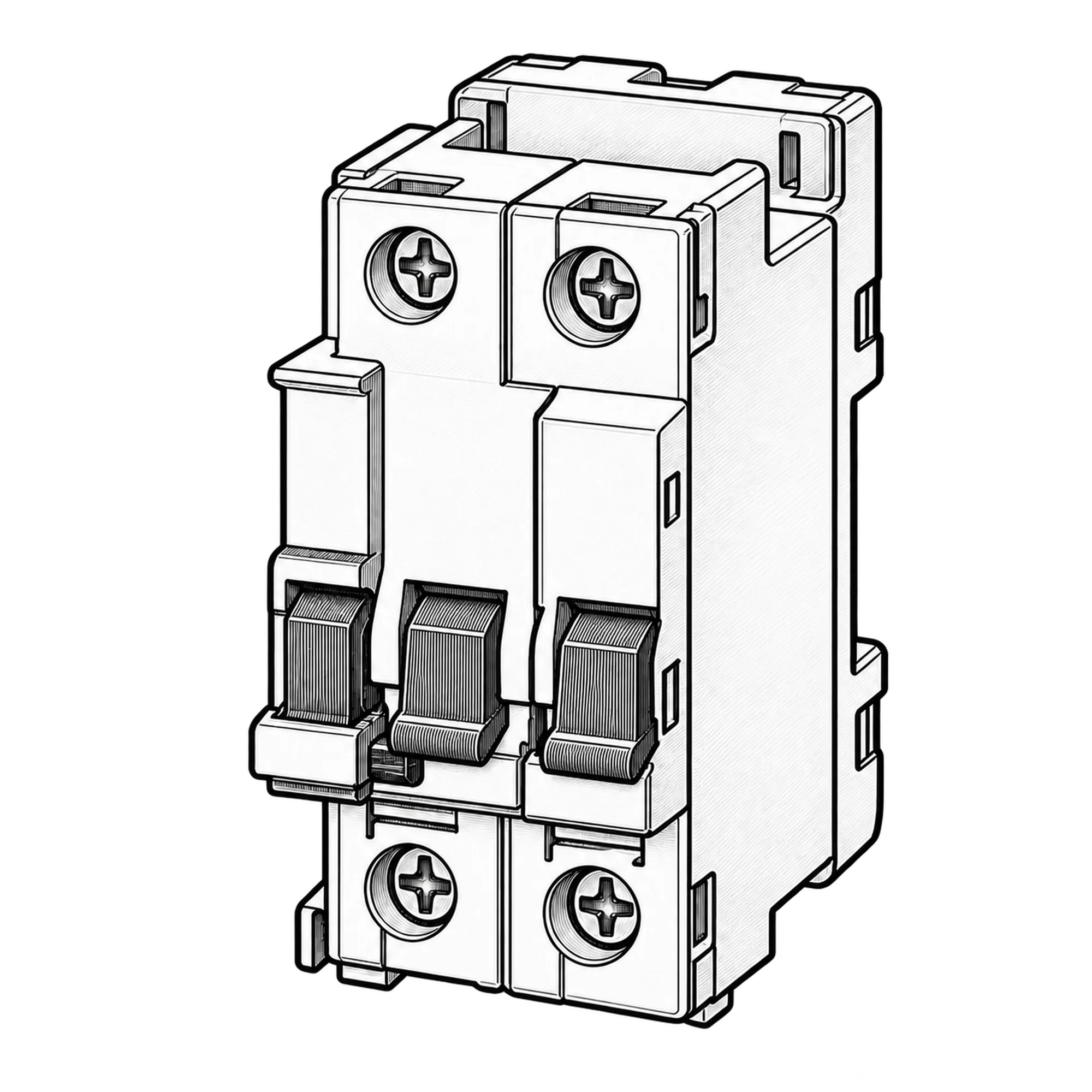 Technische Illustration zweier Leitungsschutzschalter mit Kipphebeln und seitlichem Hilfskontakt, Symbolbild