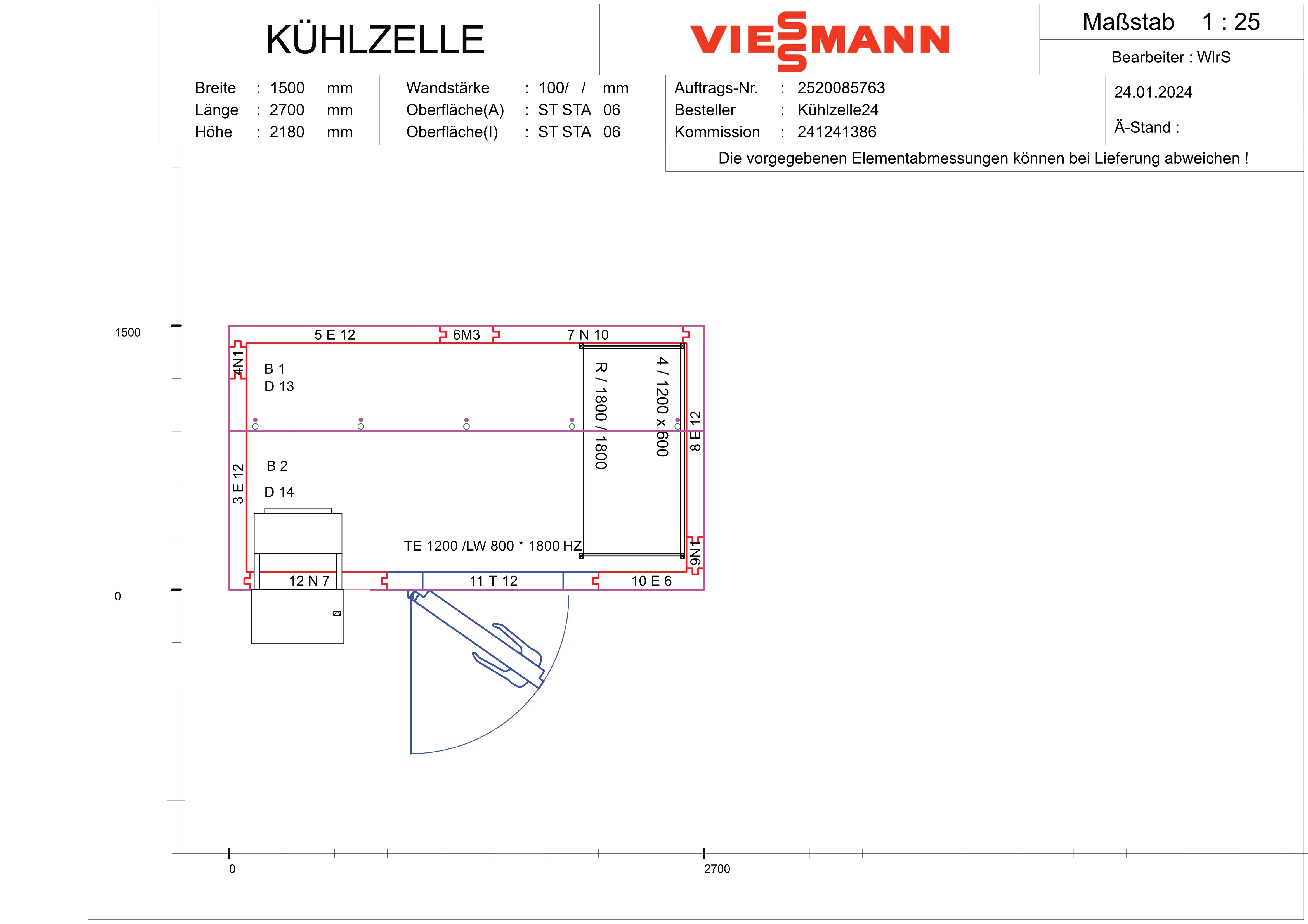 Zeichnung Gebrauchte Viessmann Kühlzelle mit Tiefkühlaggregat