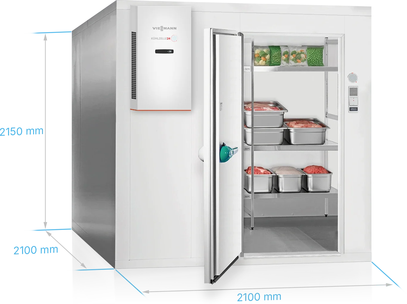 Viessmann Tiefkühlzelle TectoSystem Launch Edition 2100 x 2100 x 2150 mm, Tür DIN links, mit Kühlaggregat TectoCore WMF5 1050