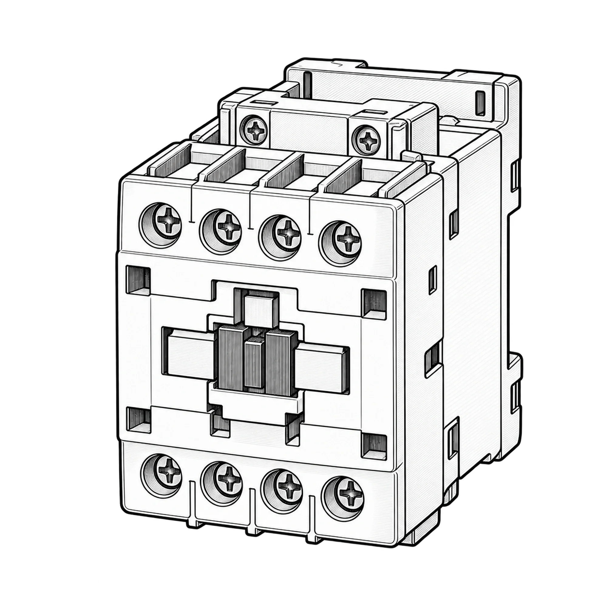 Technische Illustration eines Leistungsschützes mit Schraubklemmen, Symbolbild
