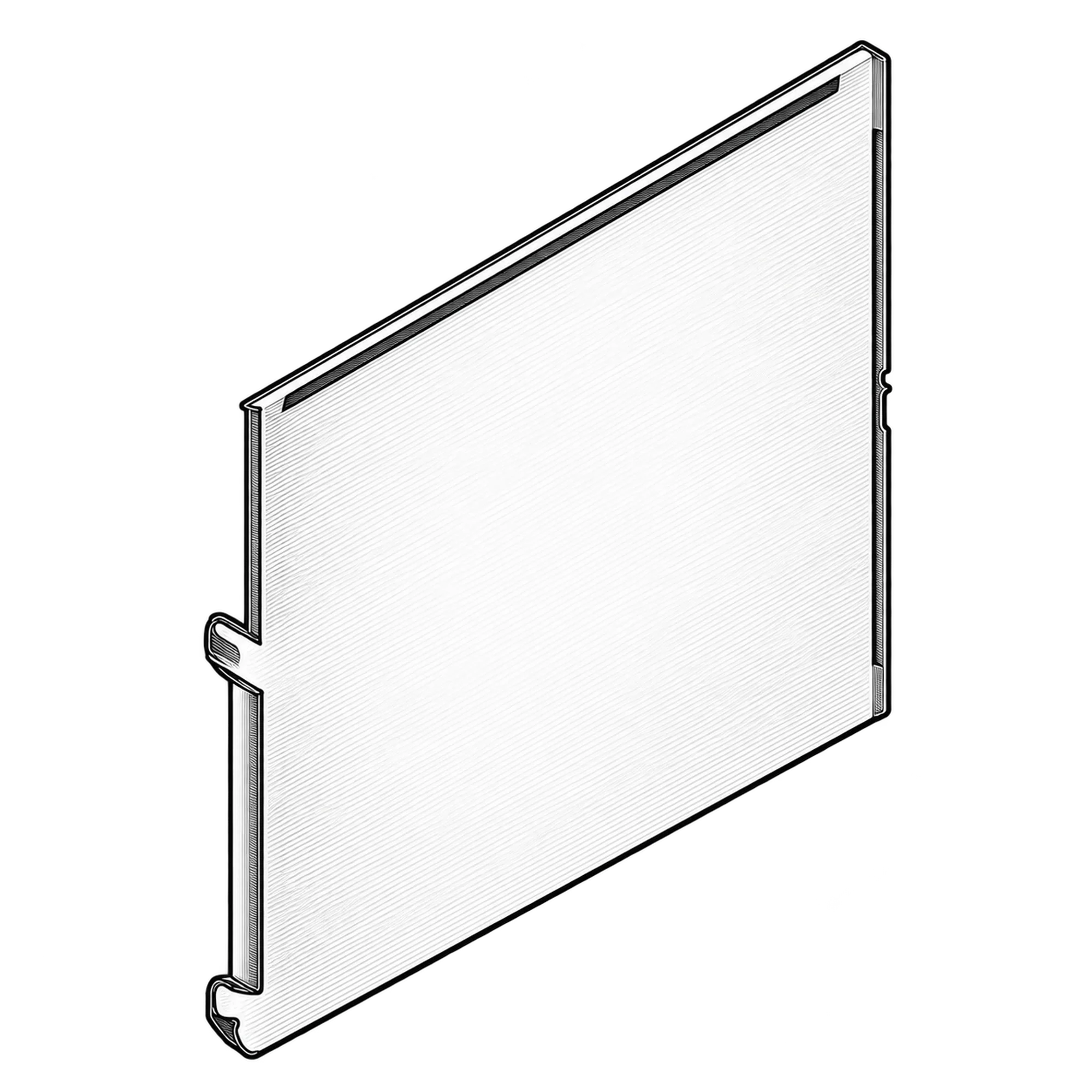 Technische Illustration eines flachen Abdeckblechs mit abgekanteten Rändern und Ausklinkung, Symbolbild
